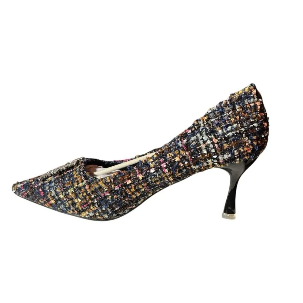 C. Paravano Olivia Pumps Multicolor Tweed Rhinestones 3” Heel Size 11